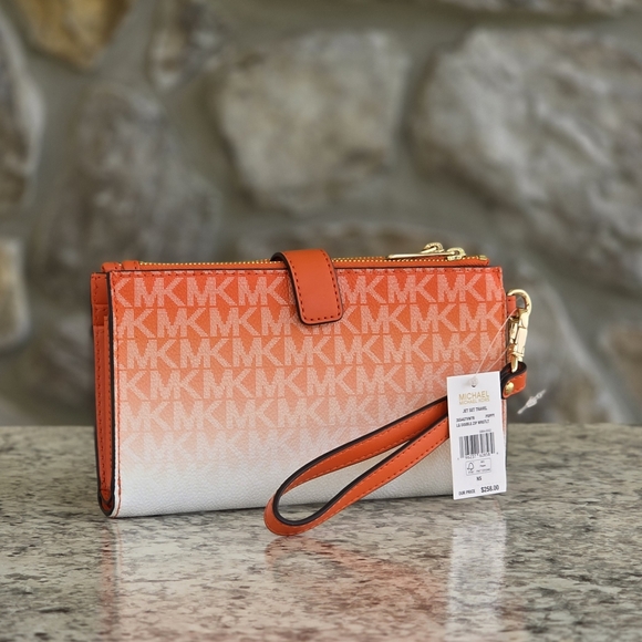 Michael Kors Jet Set Logo Ombré Orange Double Zip Wristlet - Picture 2 of 7